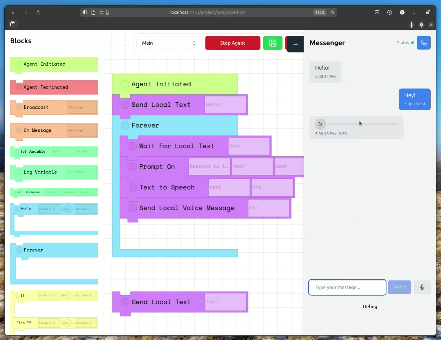 Screenshot of the scratch like editor