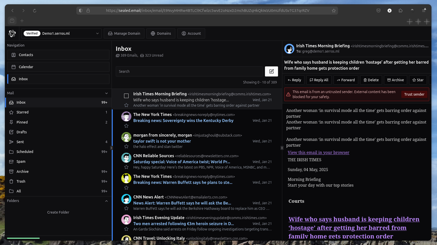Screenshot of the email client